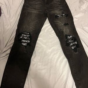 NV2 | Washed Black Denim w/ Black Paisley Patch Brand - Hesntls